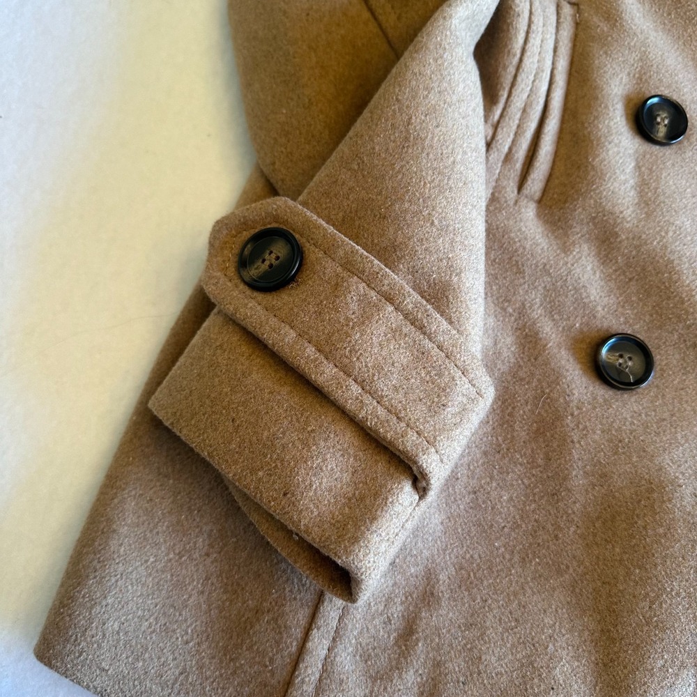 Thread Supply Peacoat Womens Medium M Wool Blend Camel Tan Coat Double Breasted - Picture 7 of 10